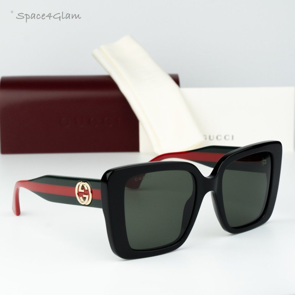 Gucci Women Sunglasses Black Green Red Grey Square GG1861S 001 NEW AUTHENTIC